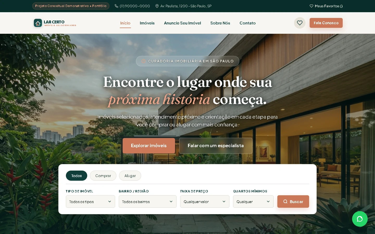 Captura frontal autêntica do projeto conceitual Lar Certo Imóveis