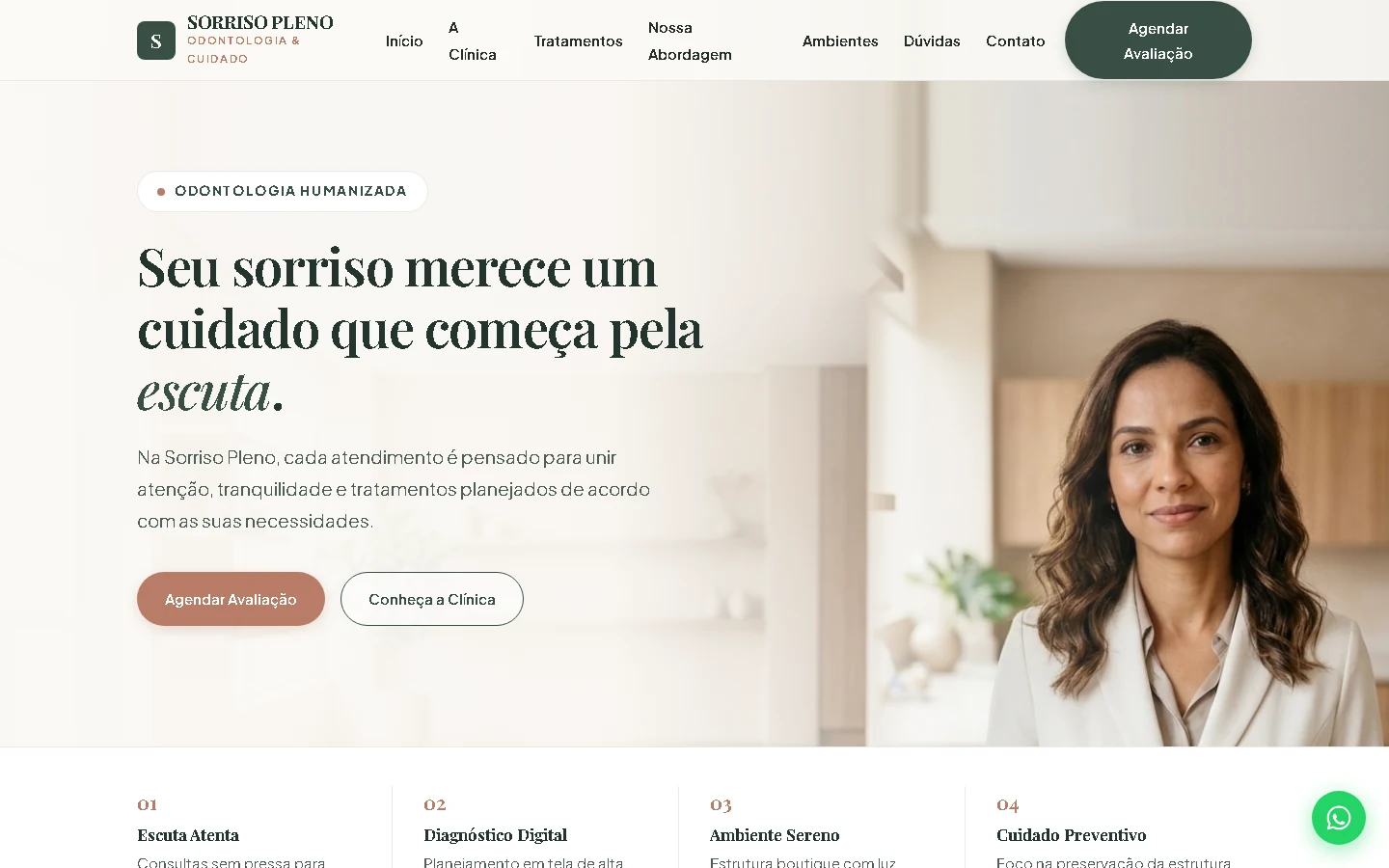 Página inicial autêntica do projeto Sorriso Pleno Odontologia